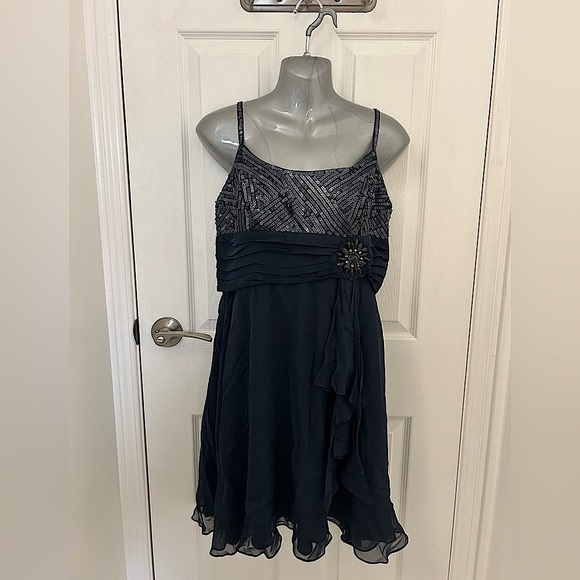 BCBG Max Azaria Navy Sequin and Silk Dress, Sz 12 - Picture 1 of 10